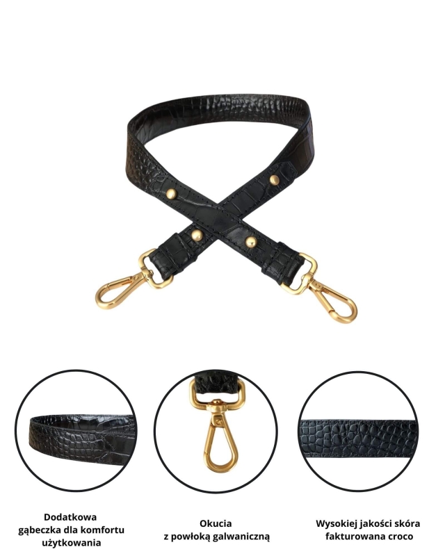 Skórzany czarny szeroki 4 cm pasek do torebki