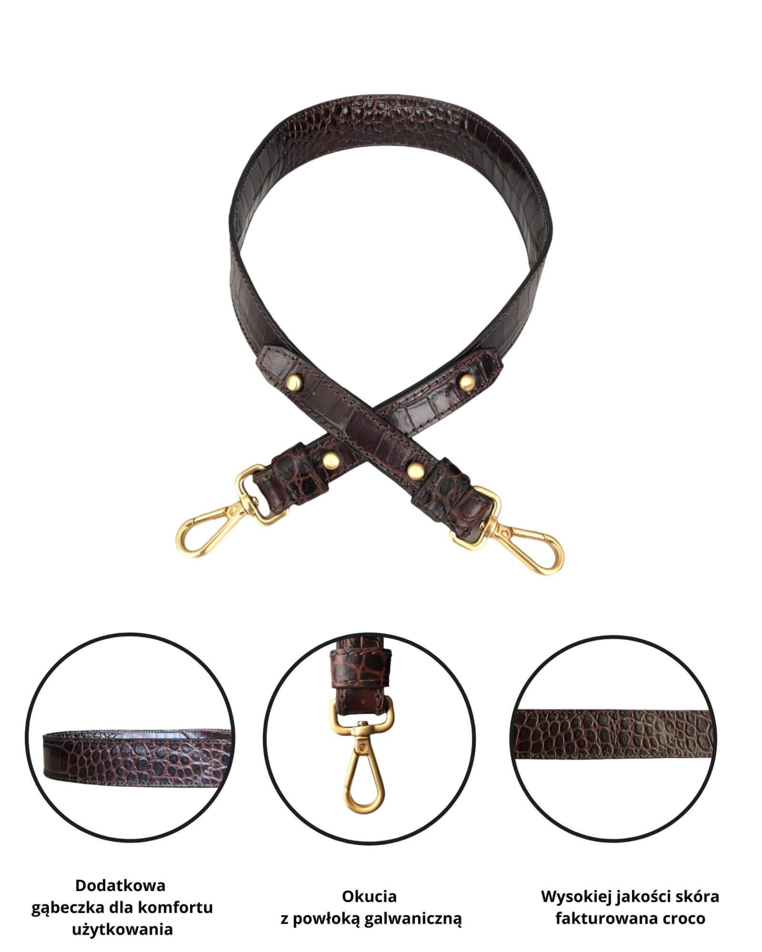 Skórzany brązowy szeroki 4 cm pasek do torebki