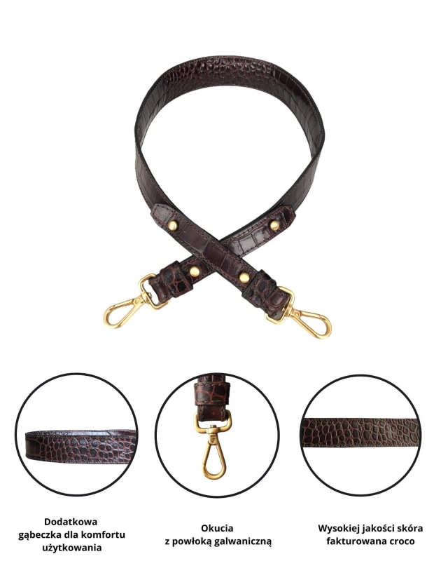 Skórzany brązowy szeroki 4 cm pasek do torebki