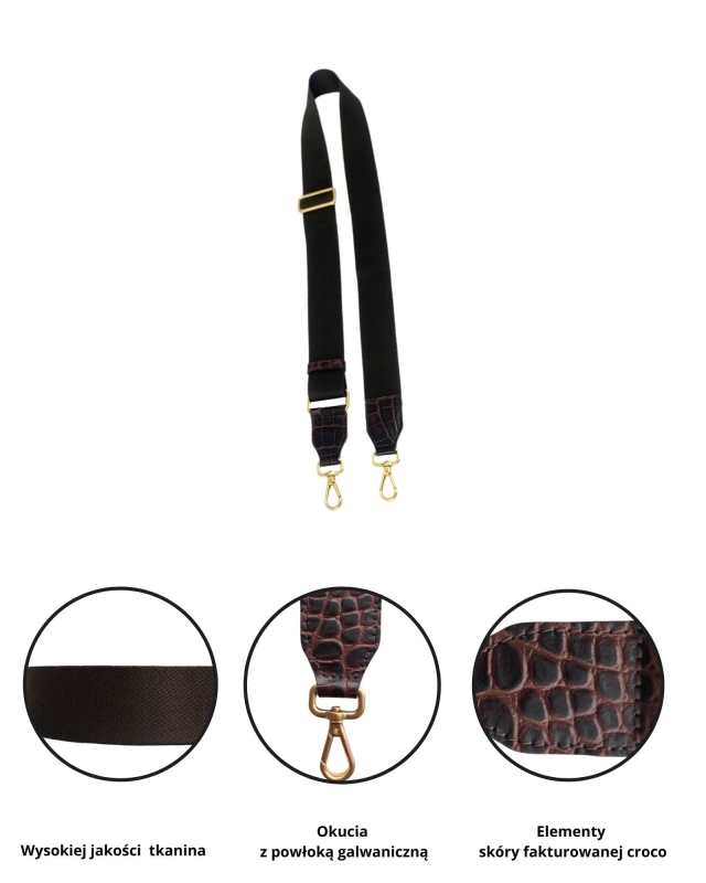 Pasek do torebki bawełniany brązowy z wykończeniem skórzanym