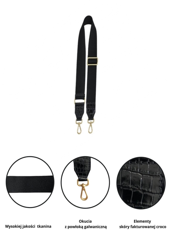 Pasek do torebki bawełniany czarny z wykończeniem skórzanym