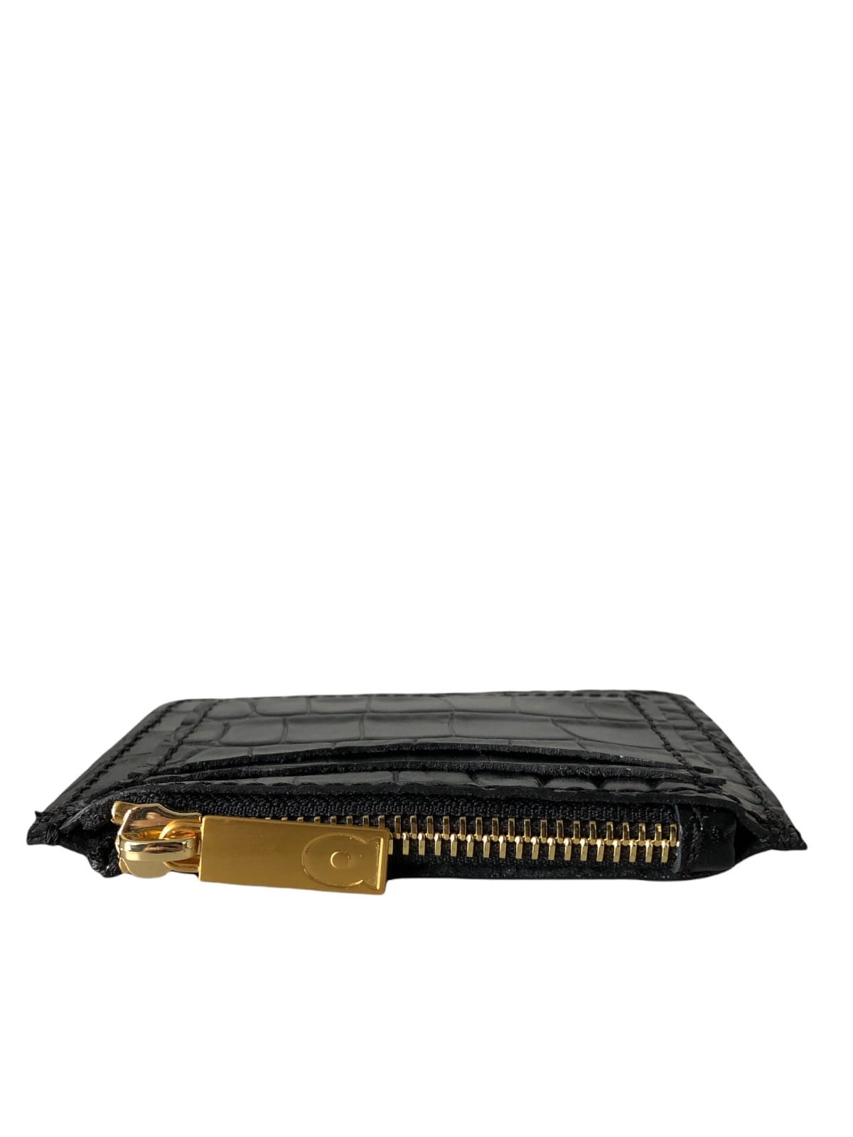 DAAG CZARNY portfelik na karty z suwakiem złotym skóra croco