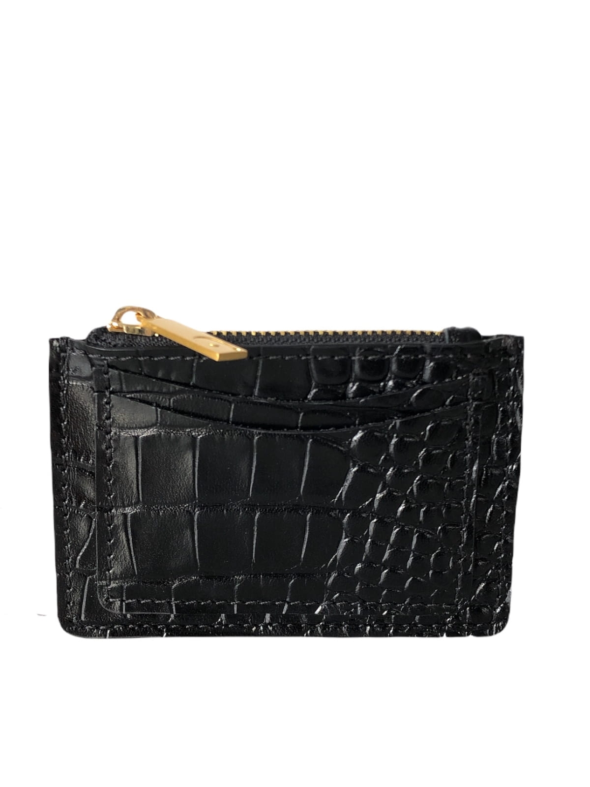 DAAG CZARNY portfelik na karty z suwakiem złotym skóra croco