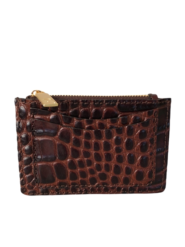 DAAG BRĄZOWY portfelik na karty z suwakiem złotym skóra croco