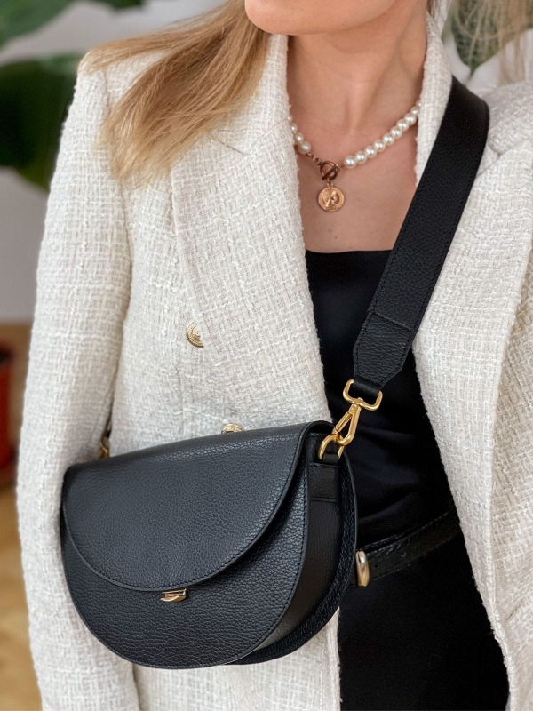 ROSALIE czarna torebka damska półksiężyc skóra groszek