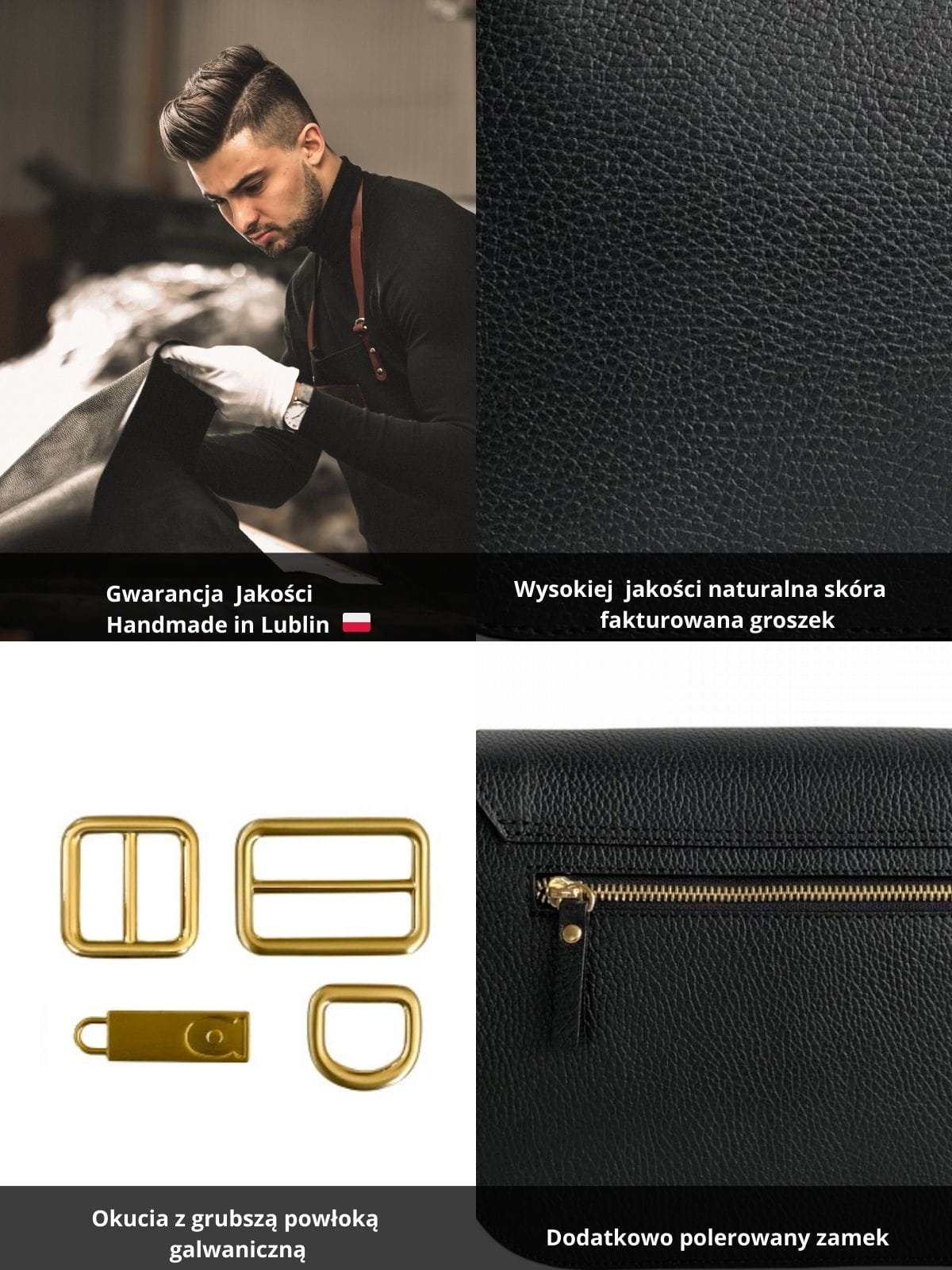 ROSALIE czarna torebka damska półksiężyc skóra groszek