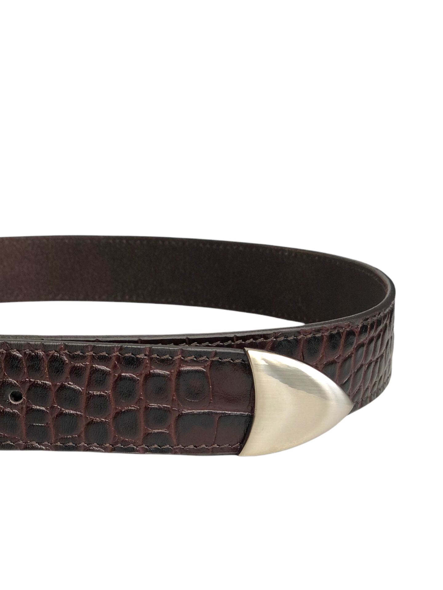 Pasek skórzany LISA LGS brązowy pasek damski do spodni croco srebrne elementy