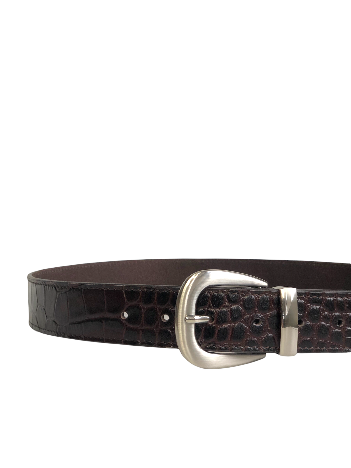 Pasek skórzany LISA LGS brązowy pasek damski do spodni croco srebrne elementy