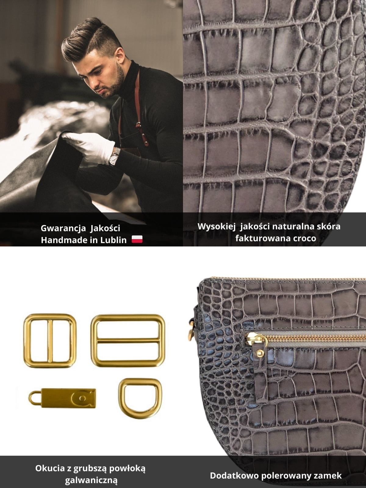 CHARLOTTE szara torebka damska półksiężyc