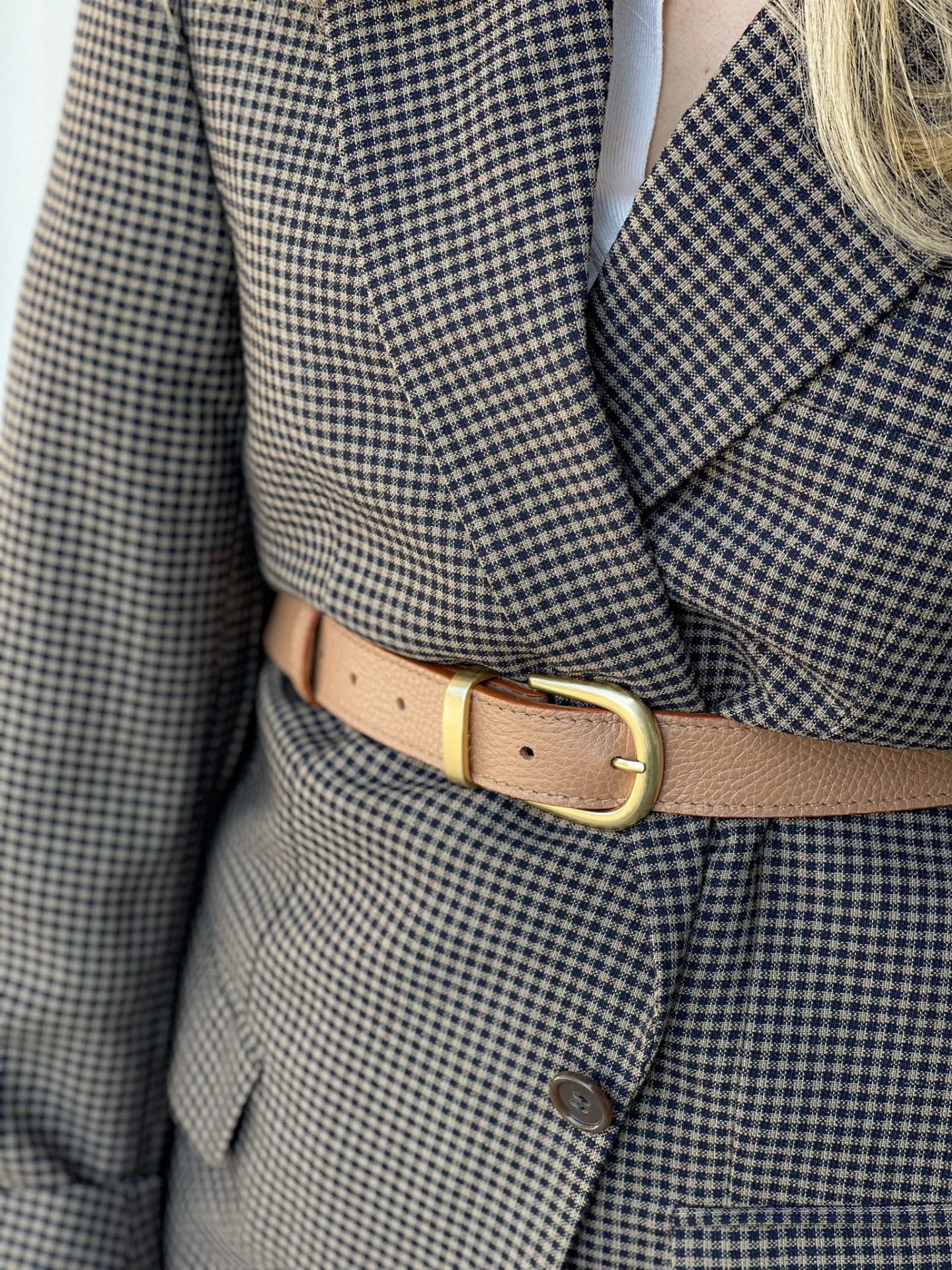 ELSA Pasek damski skórzany do spodni z klamrą beżowy latte