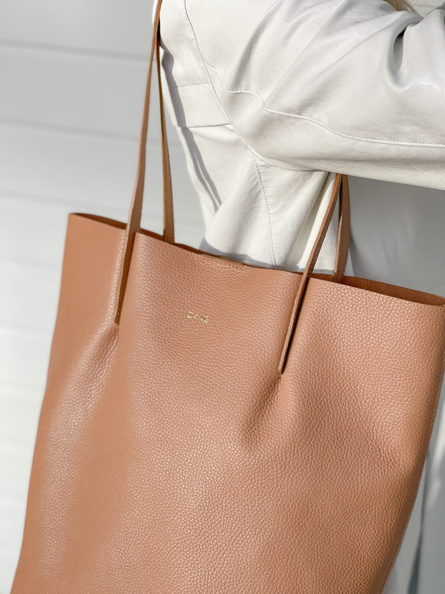 BLANKA torba shopper damska duża skórzana beżowa latte