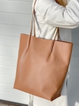 BLANKA beżowa latte torba shopper damska duża skórzana latte shopperka