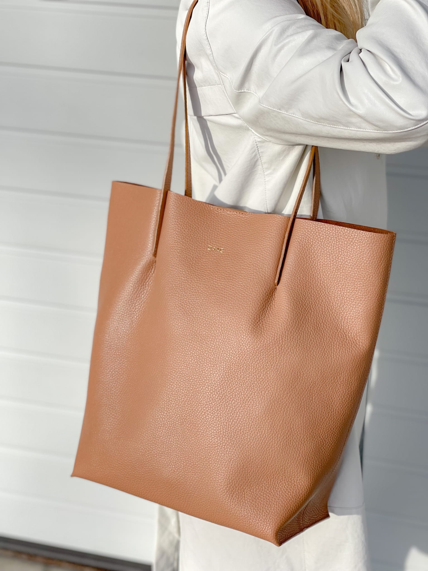 BLANKA torba shopper damska duża skórzana beżowa latte