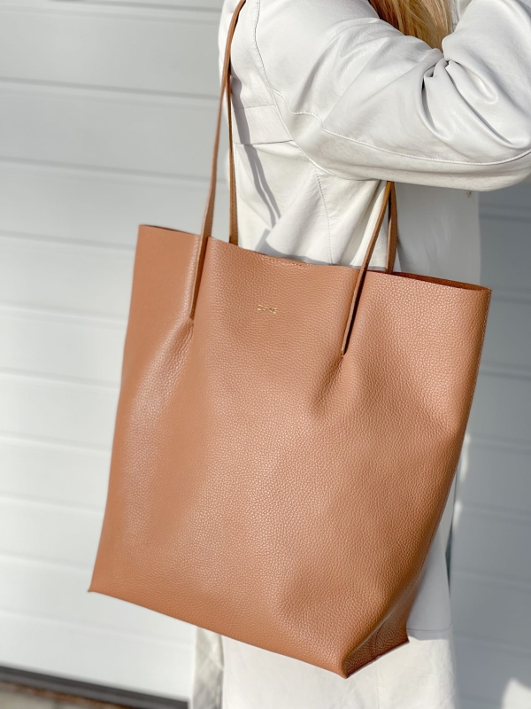 BLANKA torba shopper damska duża skórzana beżowa latte