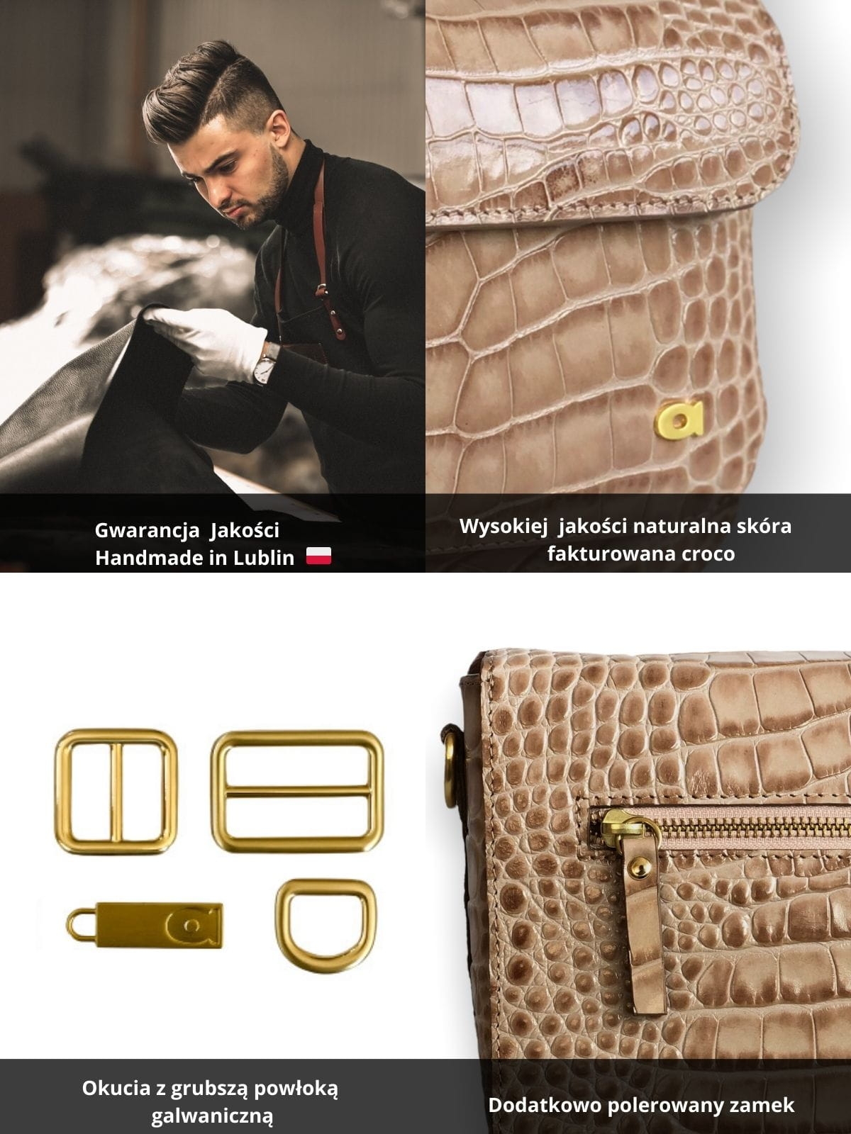 MADELINE MINI beżowa skórzana torebka damska