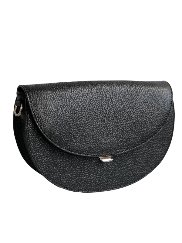 ROSALIE czarna torebka damska półksiężyc skóra groszek srebrne elementy