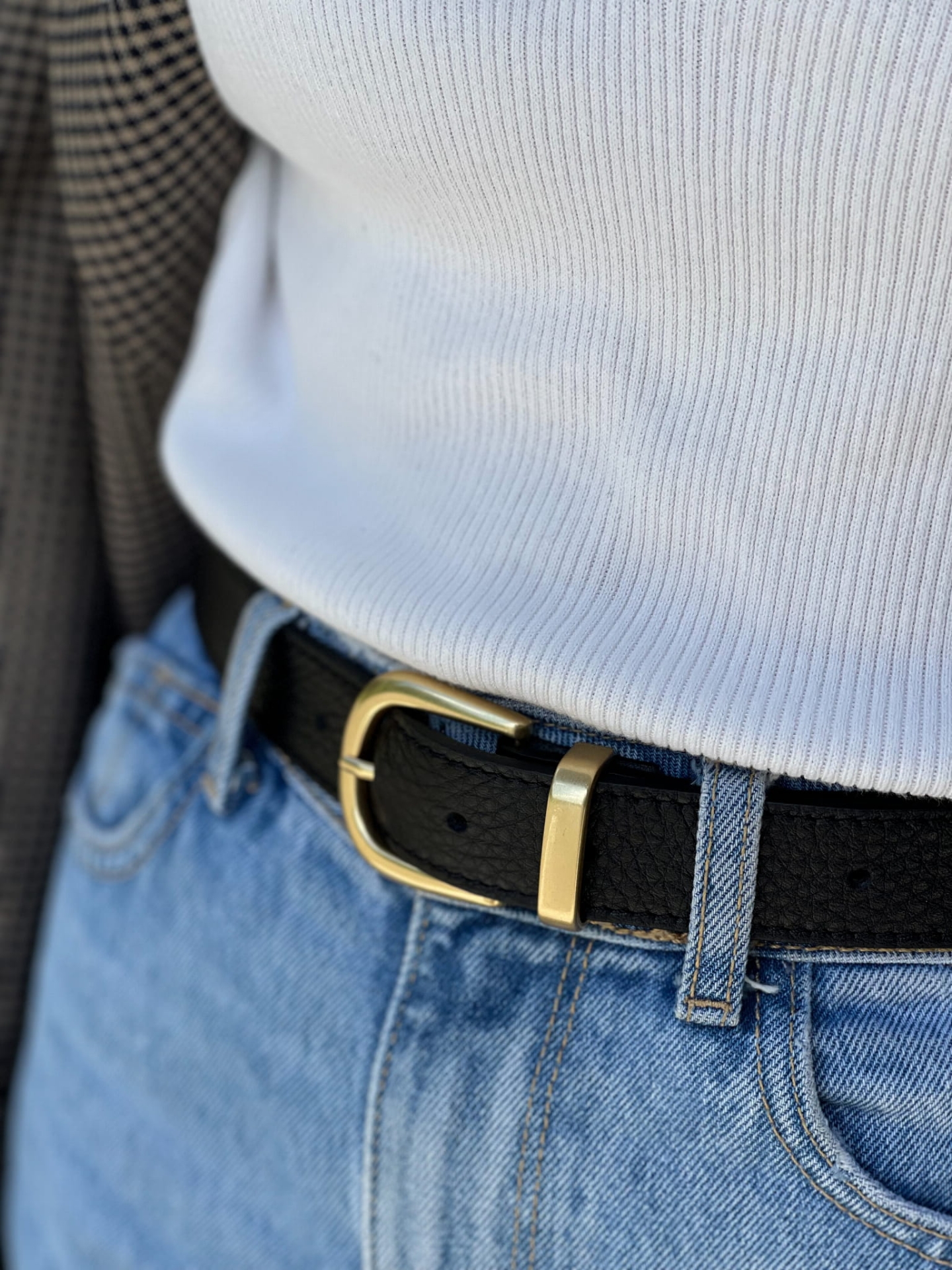 ELSA Pasek damski skórzany do spodni z klamrą czarny