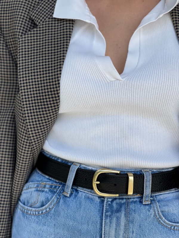 ELSA Pasek damski skórzany do spodni z klamrą czarny