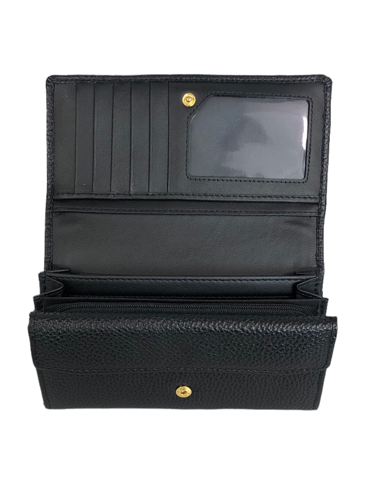 ELVA czarny skórzany portfel damski groszek