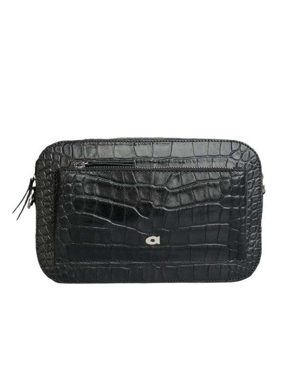 SALLY 1 czarna skórzana torebka damska listonoszka C srebrne elementy