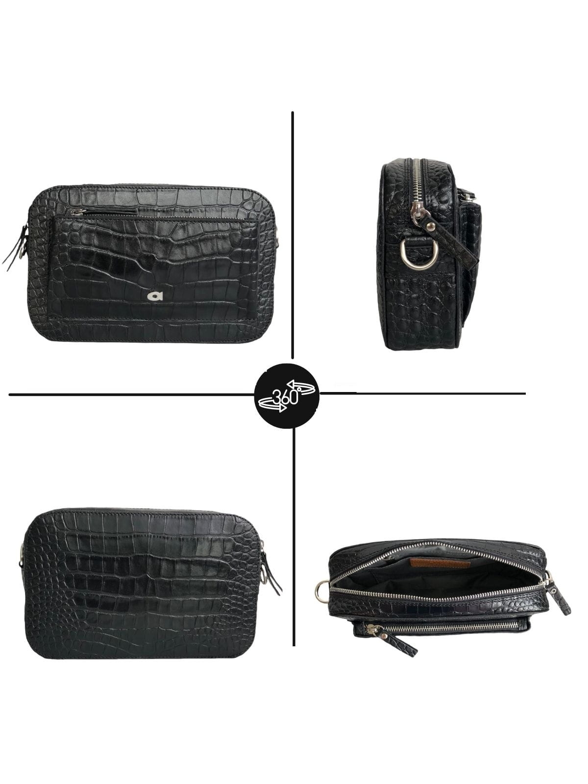 SALLY 1 czarna skórzana torebka damska listonoszka C srebrne elementy