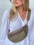 LARISSA beżowa taupe tkanina duża damska nerka saszetka torebka