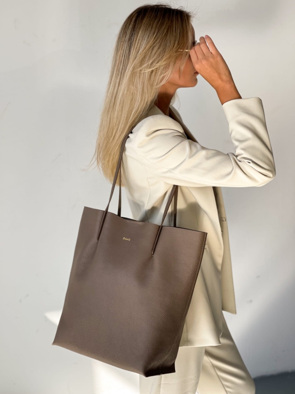 BLANKA torba shopper damska duża skórzana taupe shopperka