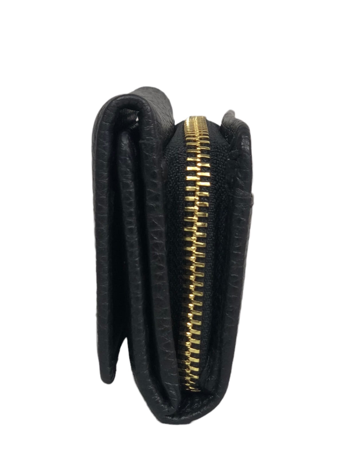 LINDA czarny skórzany portfel damski groszek