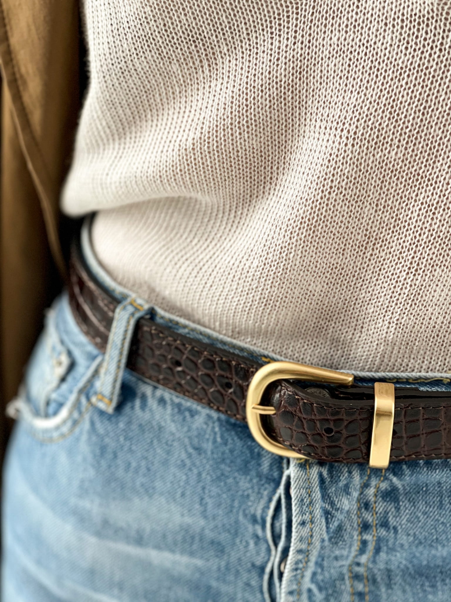 ELSA Pasek brązowy damski skórzany do spodni z klamrą