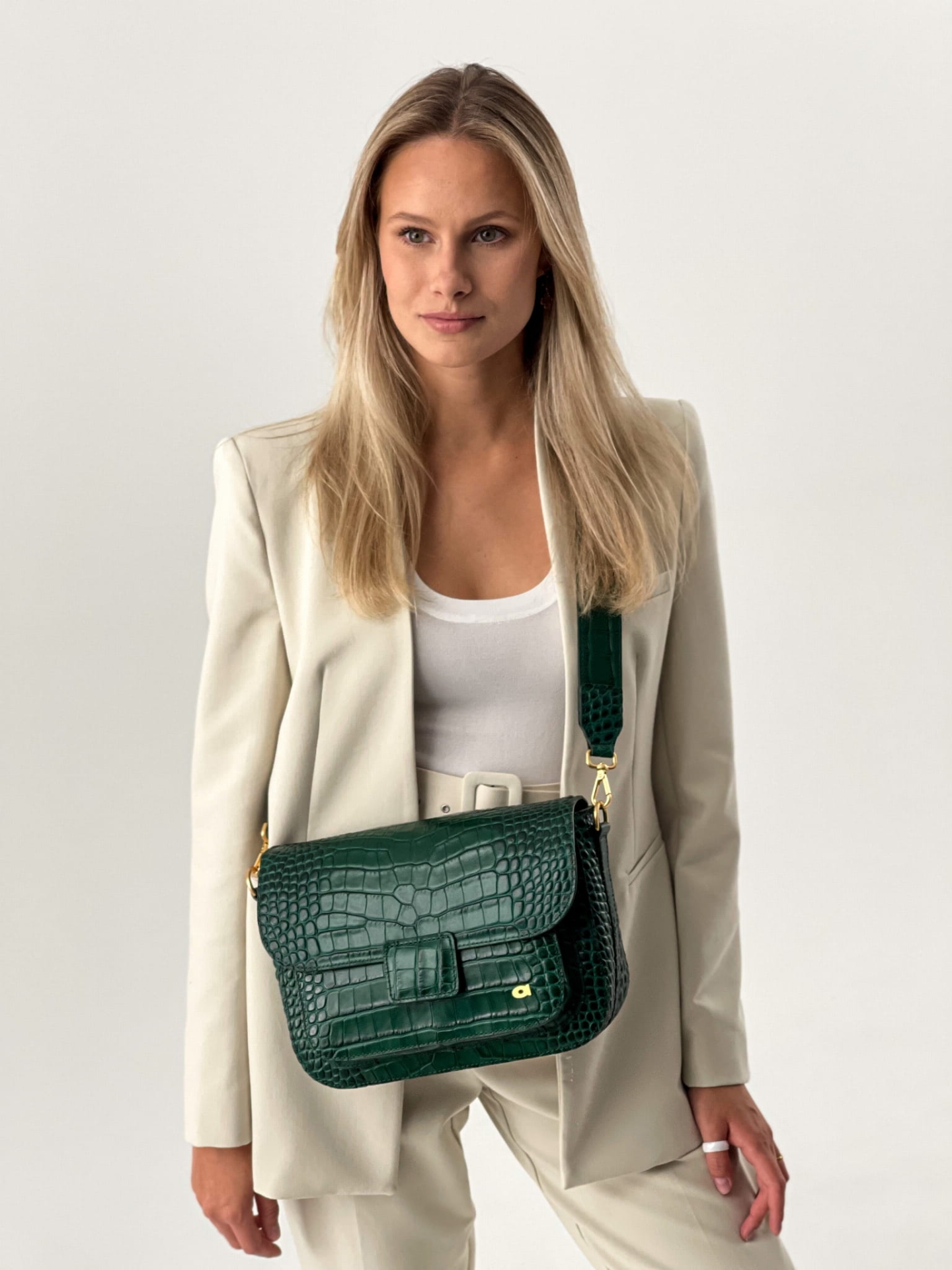 MADELINE butelkowa zieleń skórzana torebka damska duża