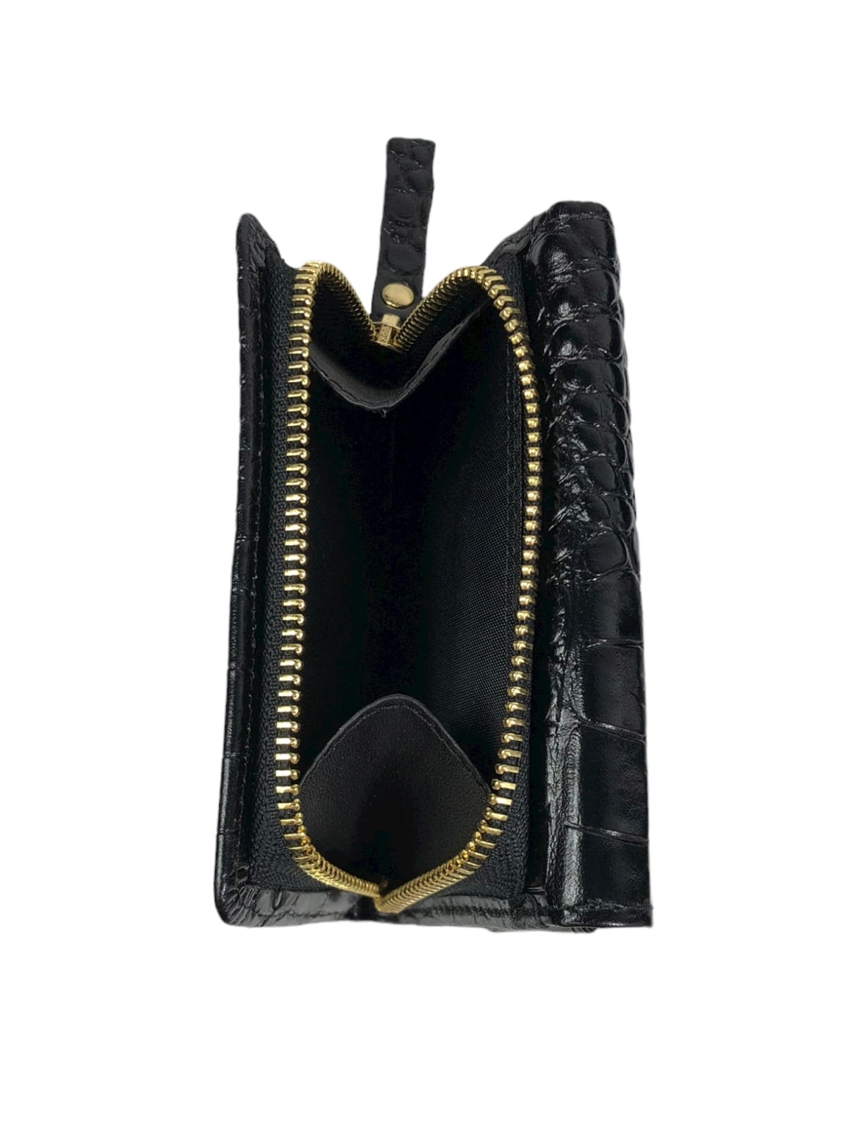 LINDA czarny skórzany portfel damski croco