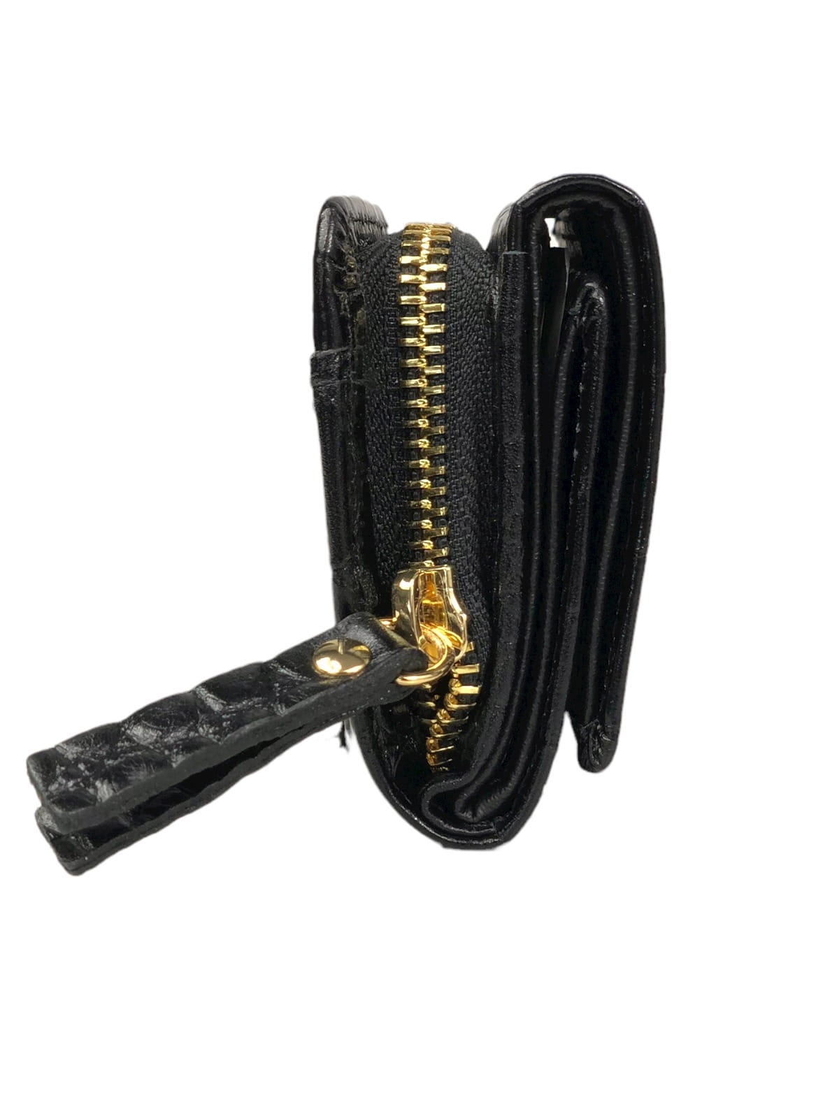 LINDA czarny skórzany portfel damski croco