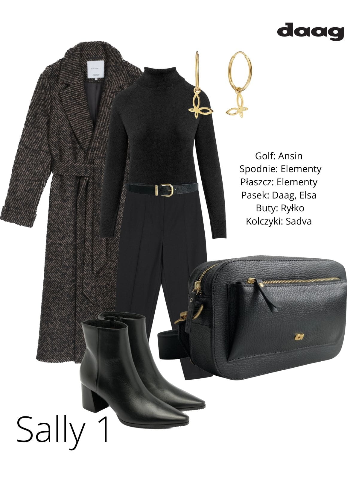 SALLY 1 czarna skórzana torebka damska listonoszka groszek