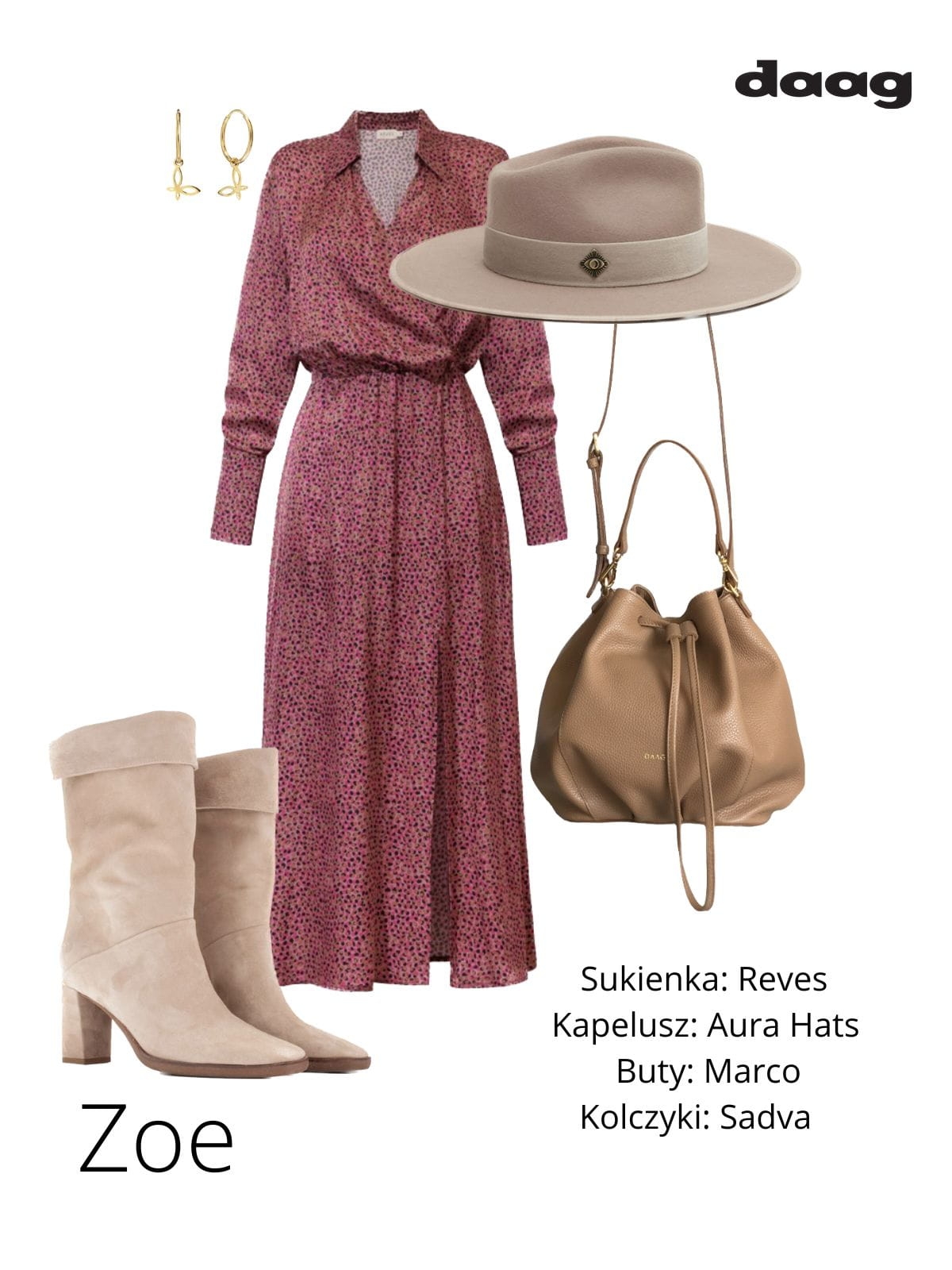 ZOE cappucino duża damska skórzana torebka worek typu worek