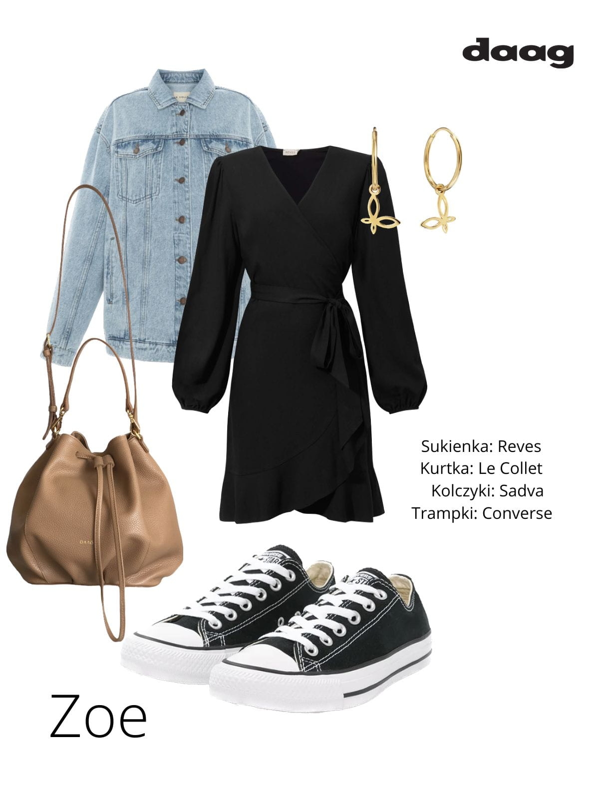 ZOE cappucino duża damska skórzana torebka worek typu worek