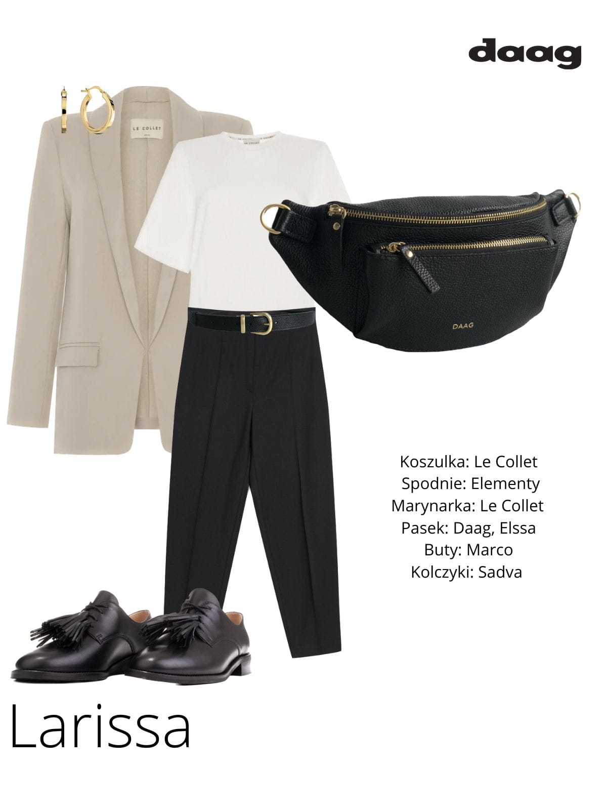 LARISSA czarna duża damska nerka saszetka torebka skórzana