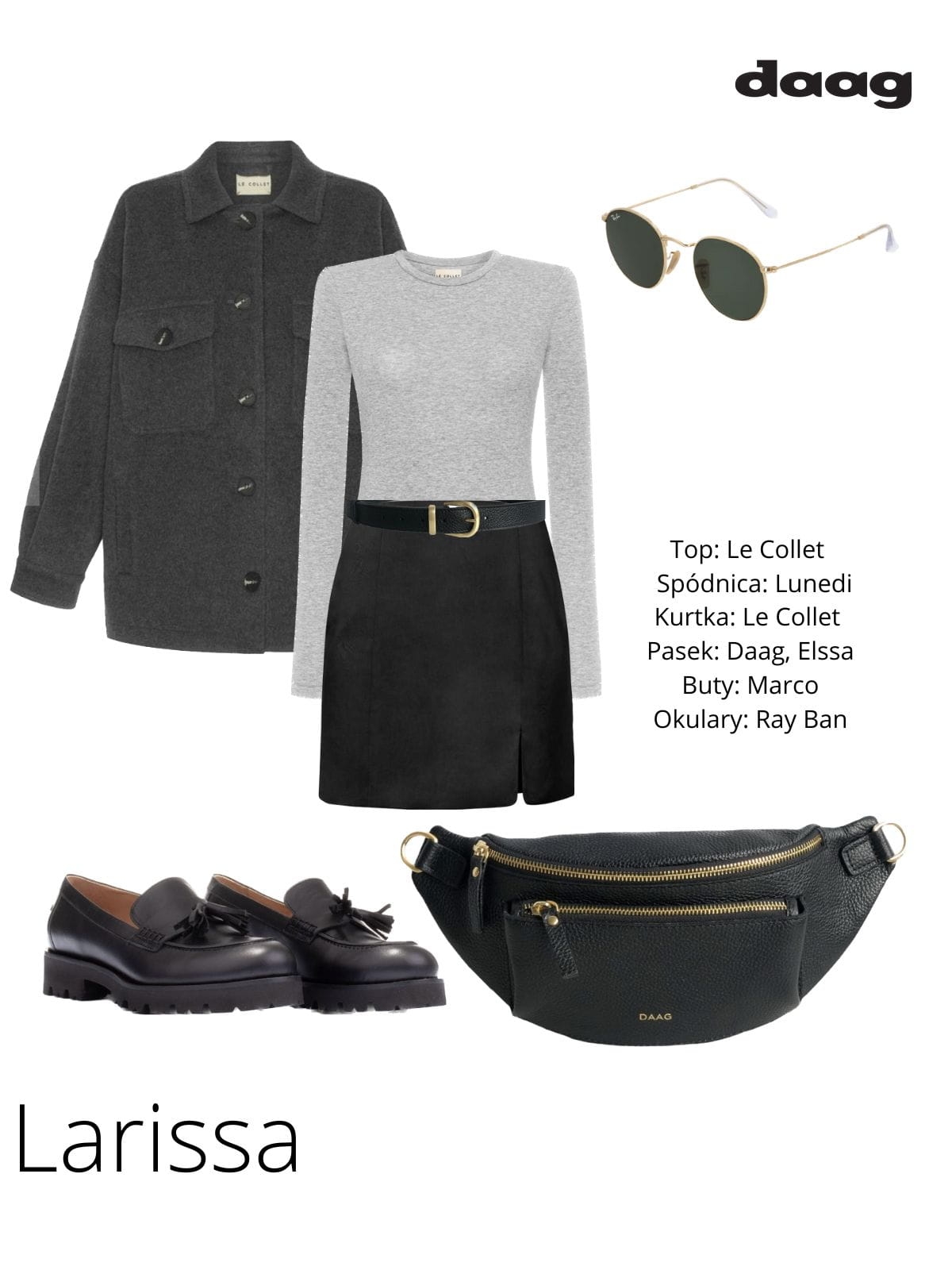 LARISSA czarna duża damska nerka saszetka torebka skórzana