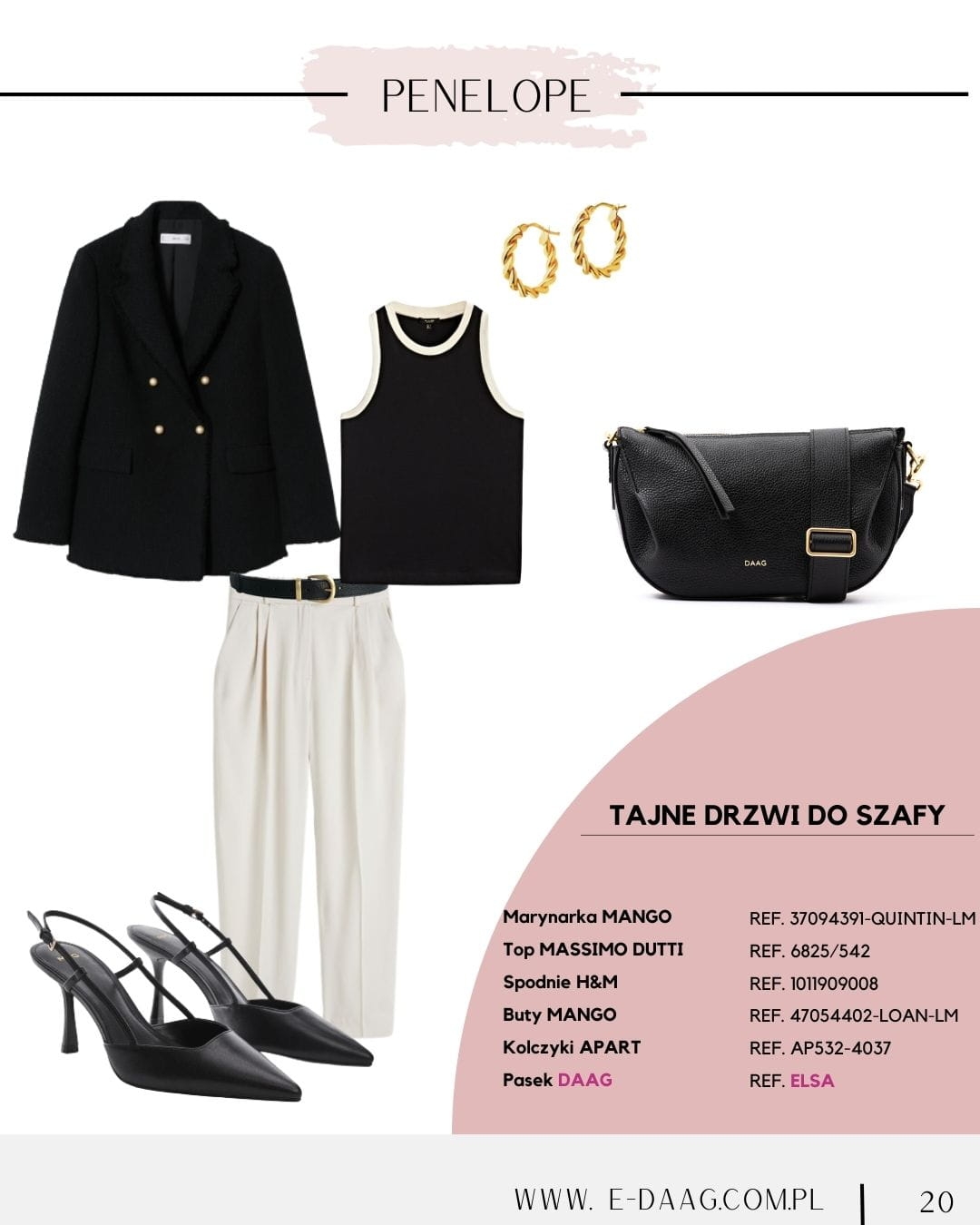 PENELOPE czarna skórzana torebka damska listonoszka torba na ramię srebrne elementy