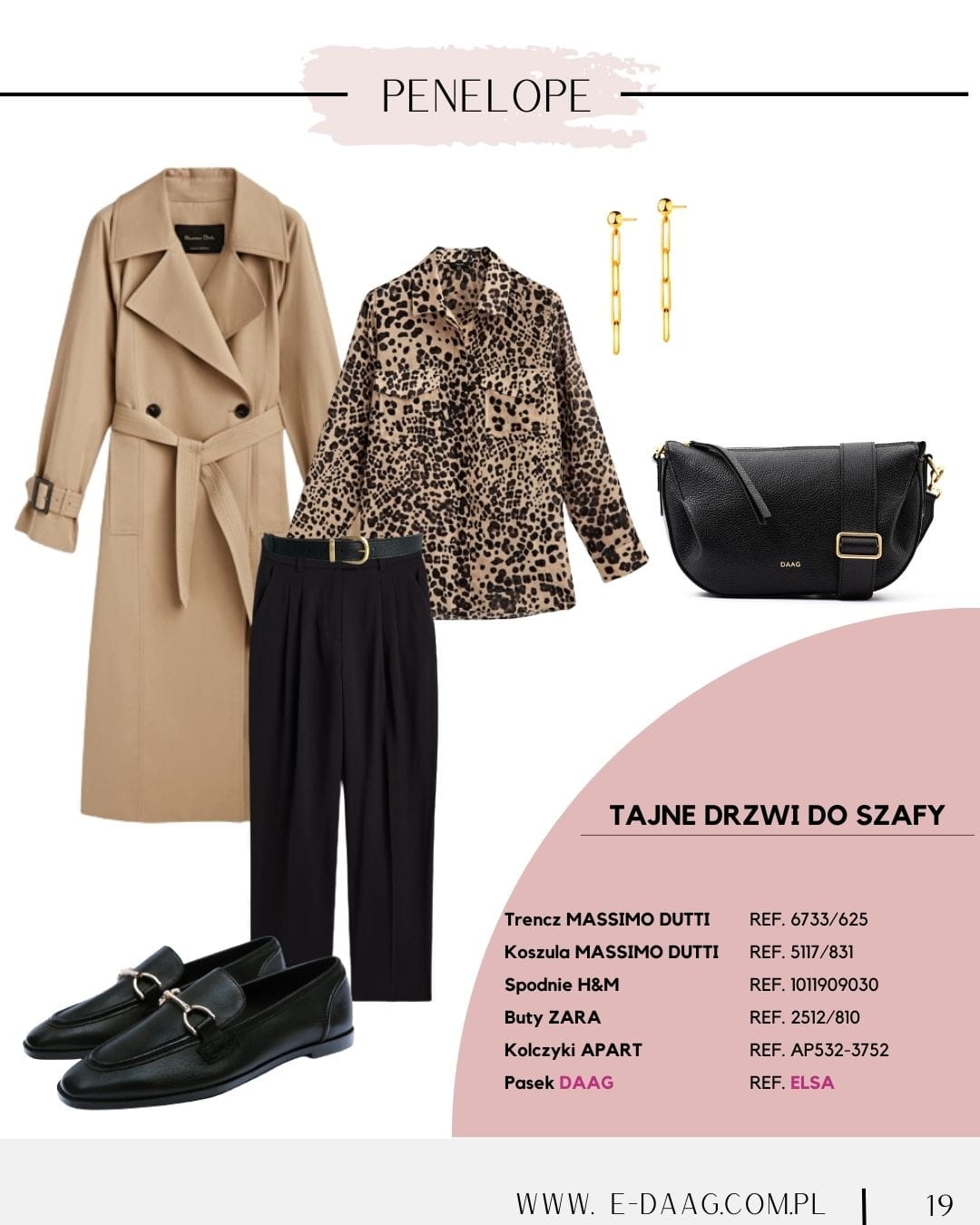 PENELOPE czarna skórzana torebka damska listonoszka torba na ramię srebrne elementy