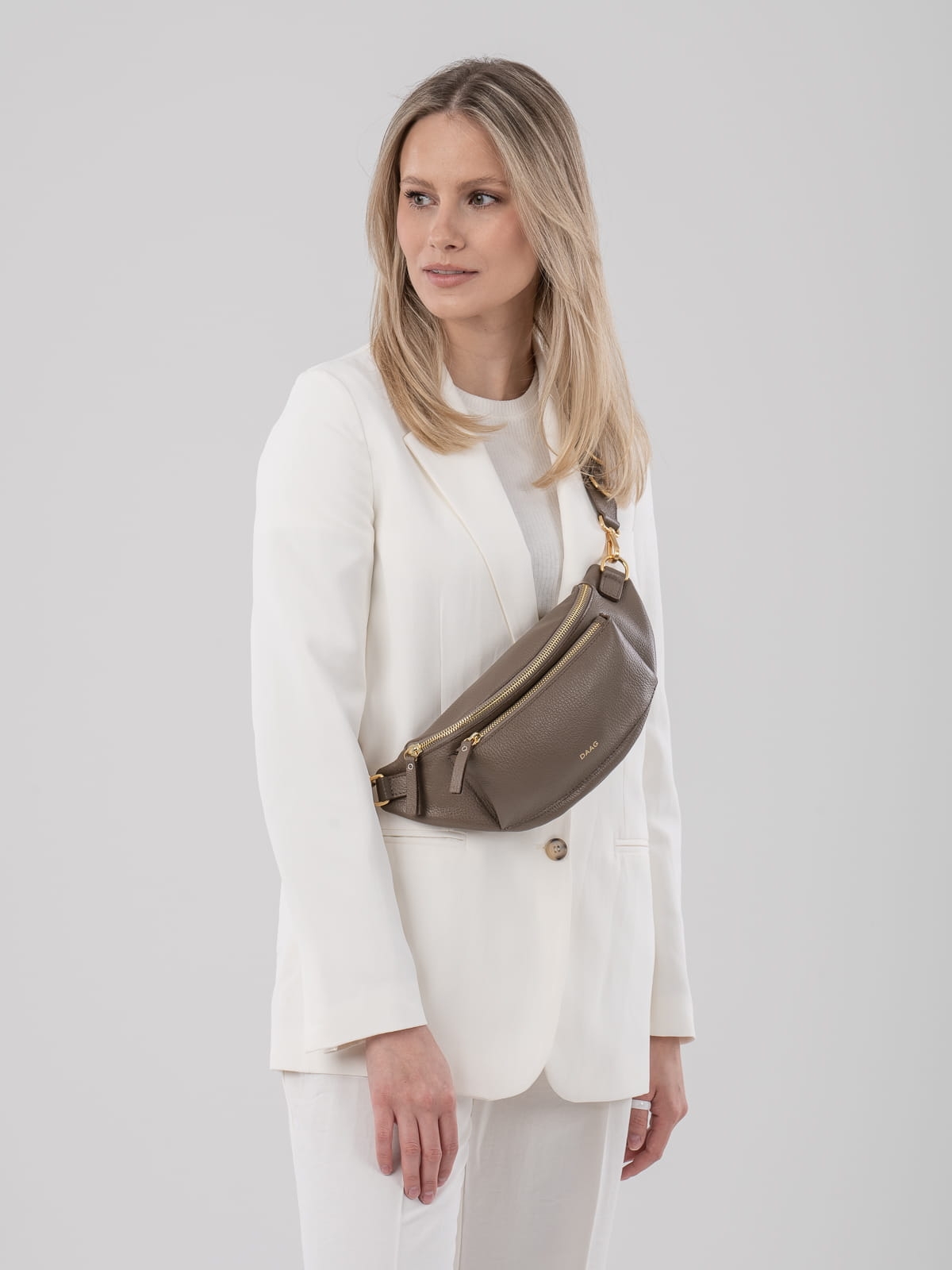 LARISSA taupe duża damska nerka saszetka torebka skórzana