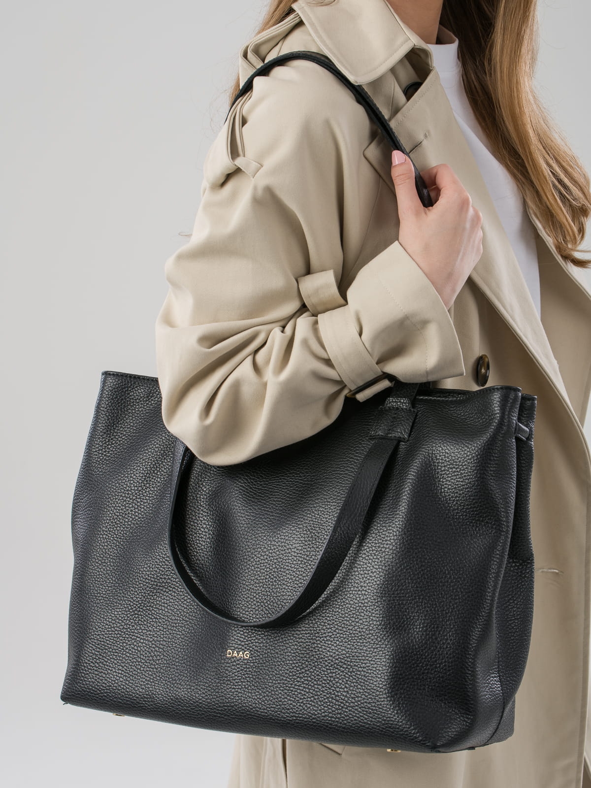 ELENA czarna duża damska skórzana torebka shopperka SOMETHINGWHITE