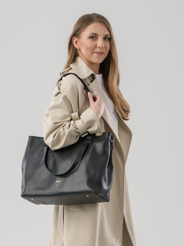 ELENA czarna duża damska skórzana torebka shopperka SOMETHINGWHITE