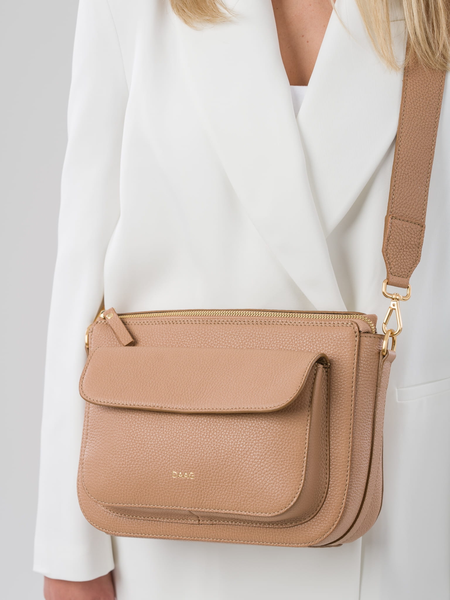 MARLOTTE beżowa latte duża skórzana torebka damska listonoszka torba na ramię