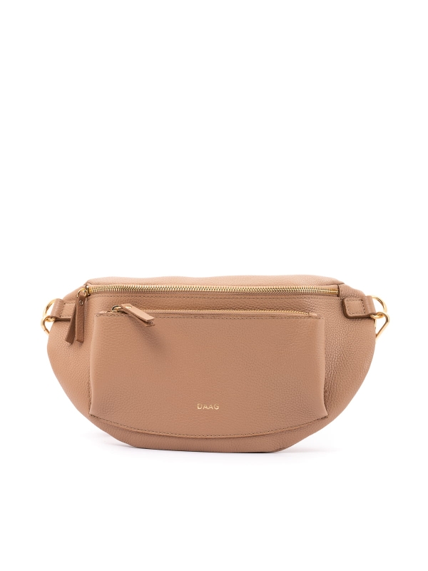 LARISSA XL beżowa duża nerka damska saszetka torebka skórzana