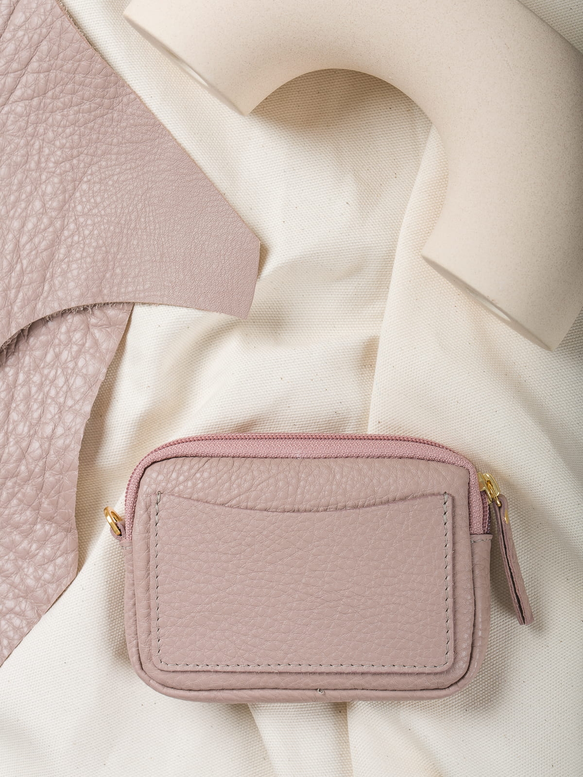 VICKI pudrowy róż etui kosmetyczka skórzana ZERO WASTE groszek