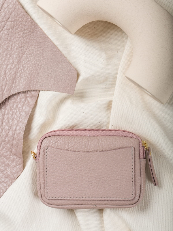 VICKI pudrowy róż etui kosmetyczka skórzana ZERO WASTE groszek