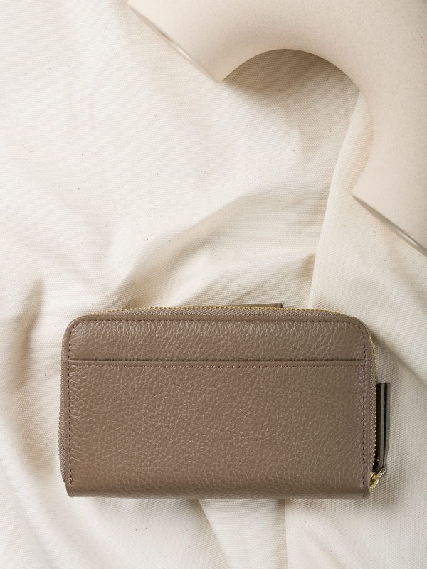 KATIE taupe skórzany portfel damski groszek