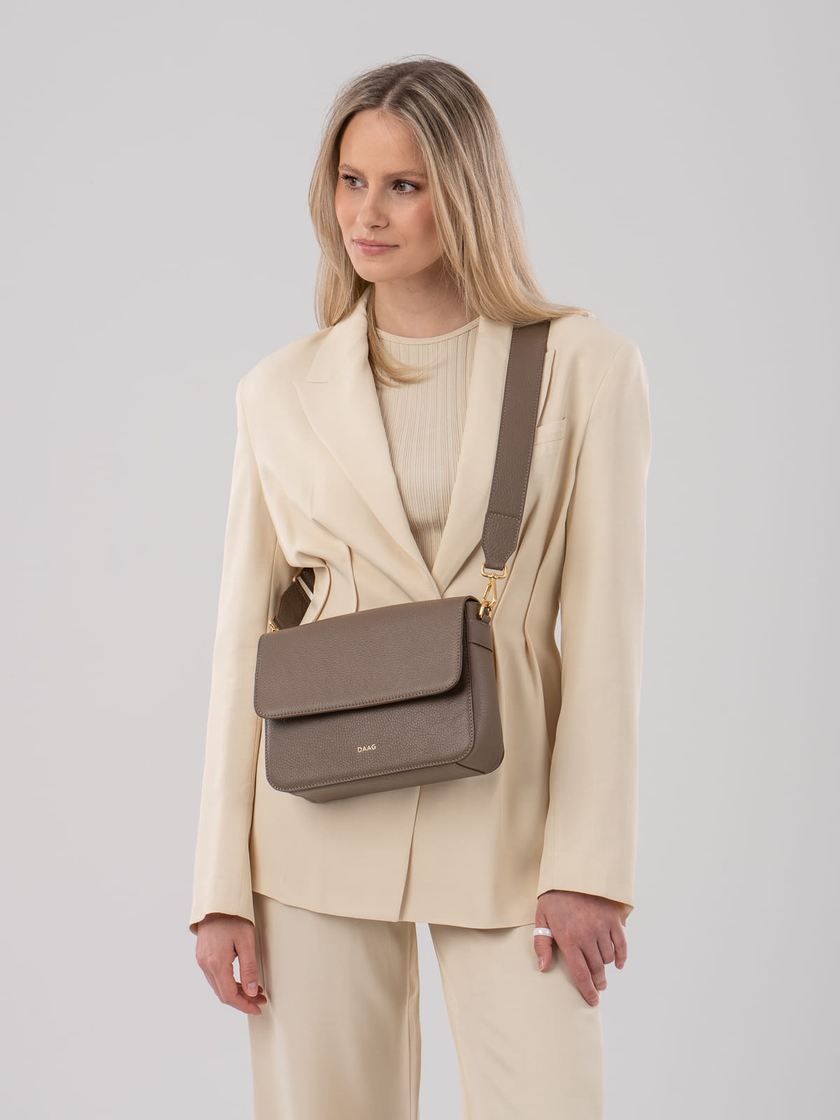 MARIA taupe skórzana torebka damska listonoszka torba na ramię