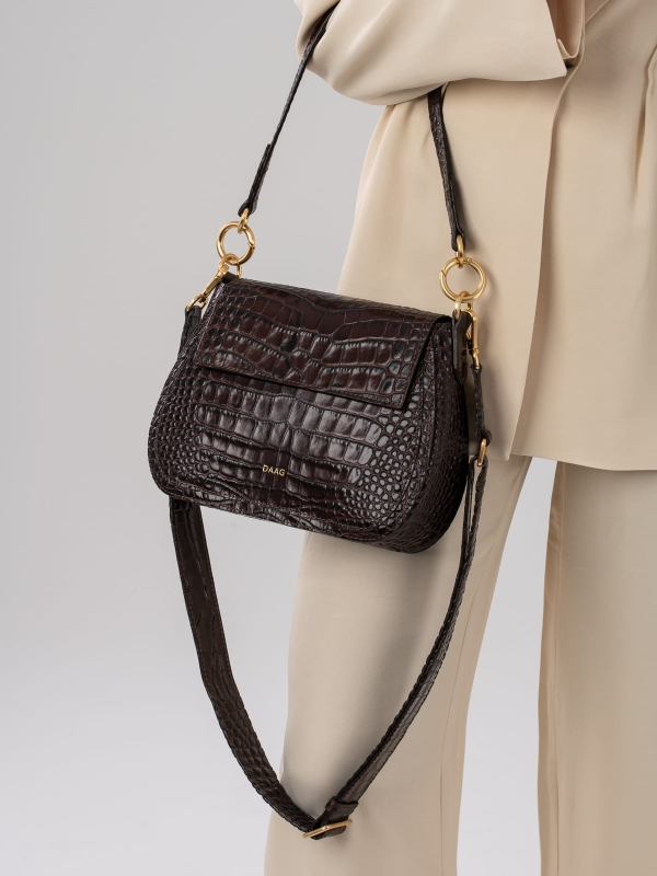 OLIVIA duża brązowa skórzana torebka damska listonoszka torba na ramię