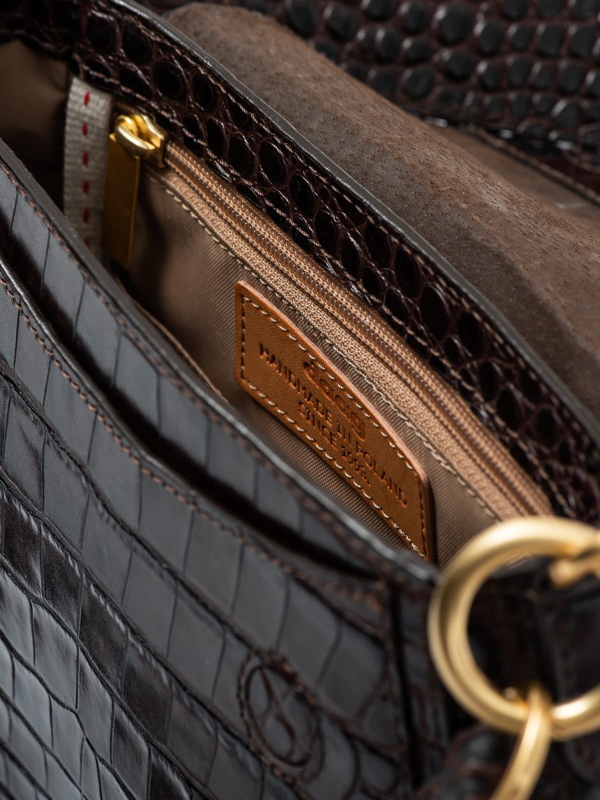 OLIVIA duża brązowa skórzana torebka damska listonoszka torba na ramię